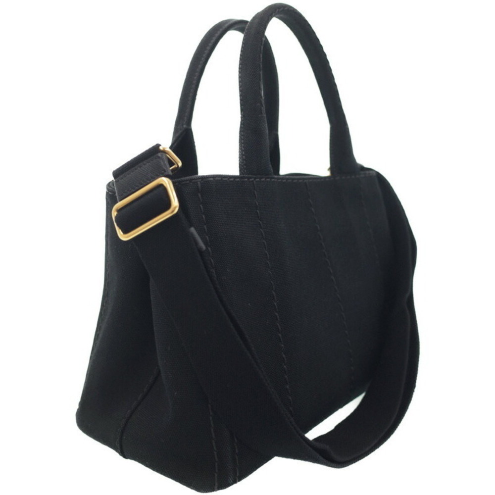 Prada top 2way Tote handbag Black canvas Canapa handles